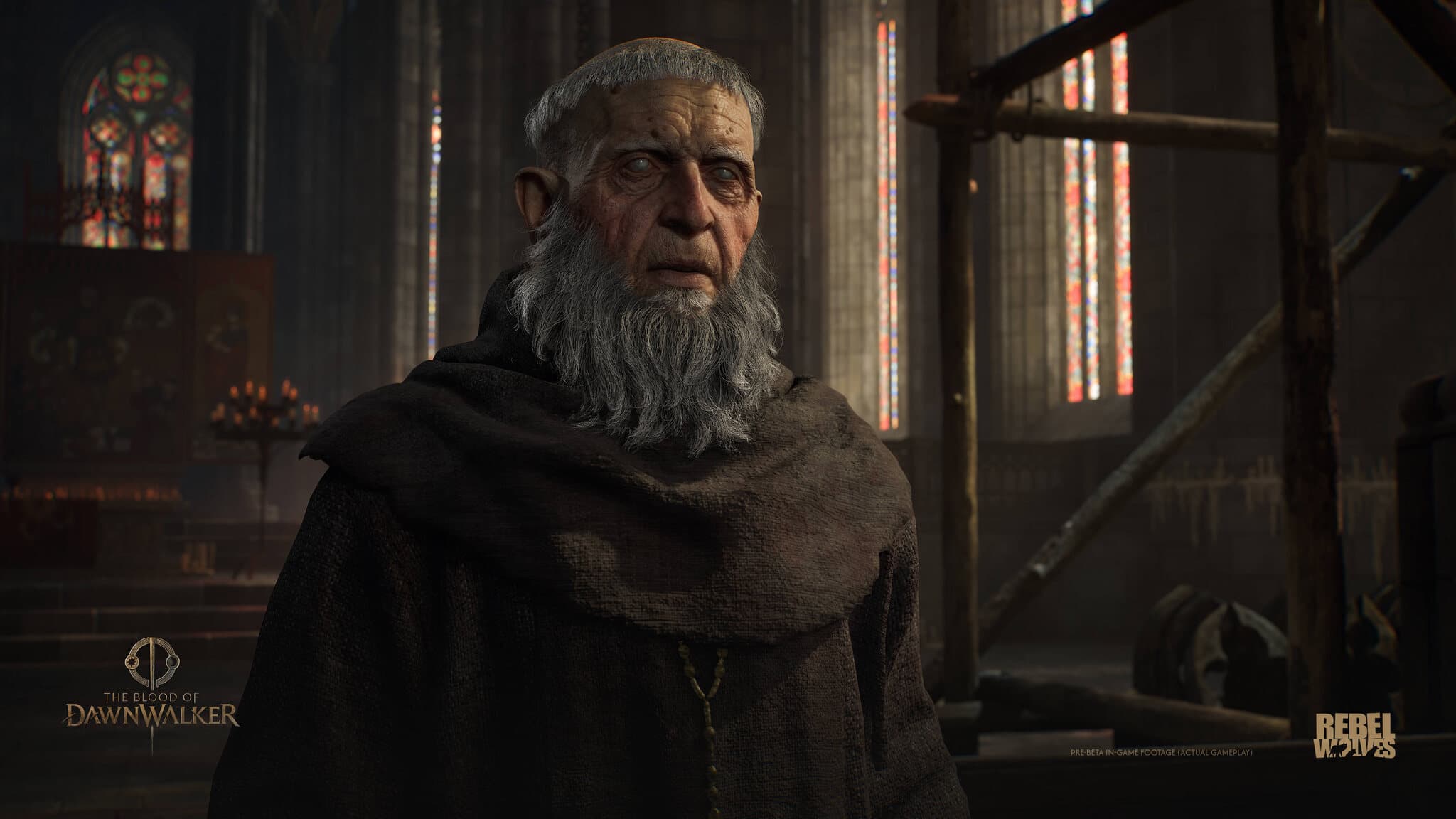 Coen facing a creature in a dark hall